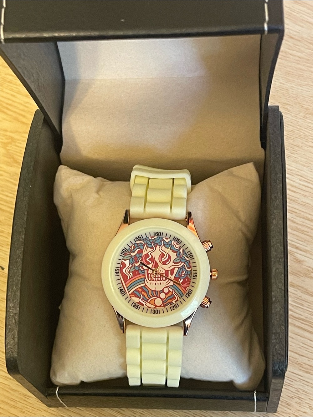 Men's Bone Silicone Strap Watch with Grateful Dead Skull Dial